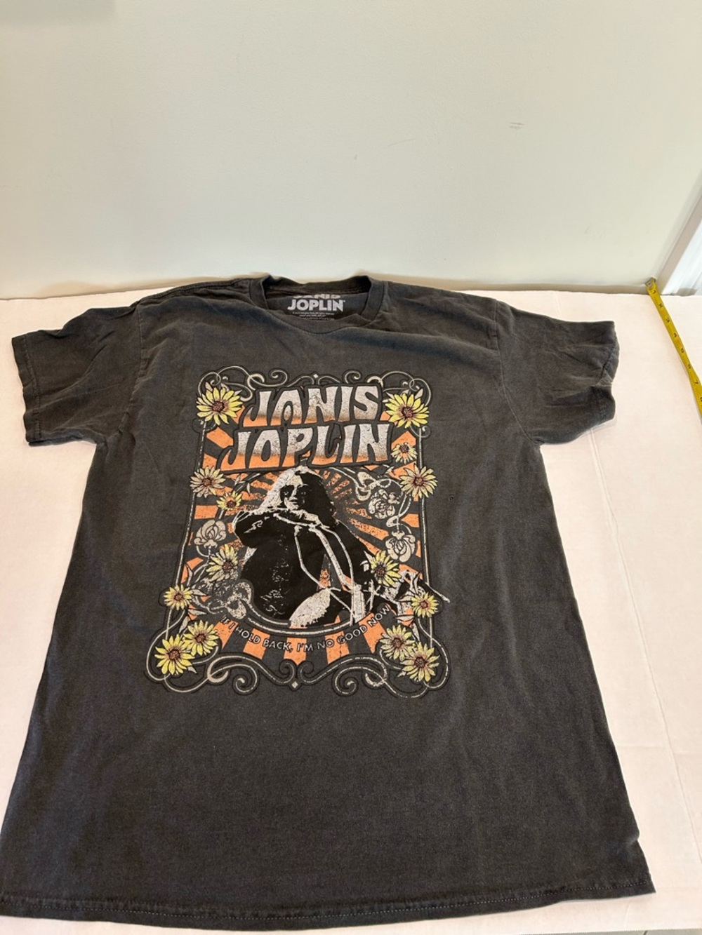 New Janis Joplin Graphic Tee  Vintage Inspired Black Orange & Yellow Print Small